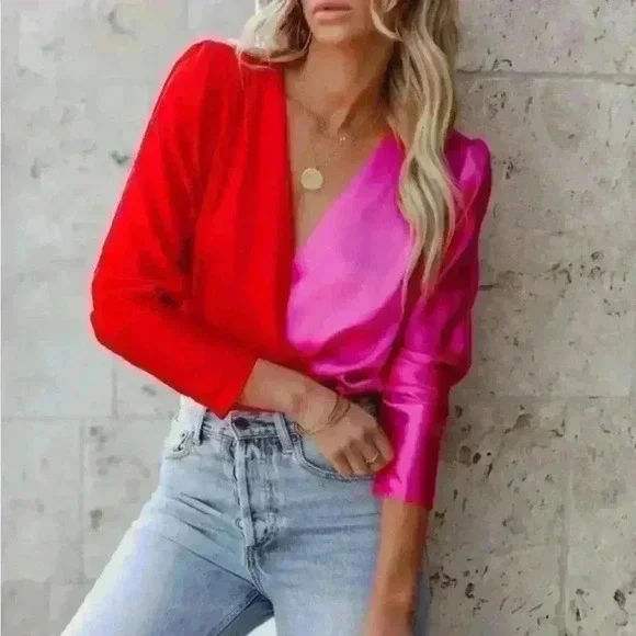 Two tone pink and red satin bodysuit - Picture 1 of 8